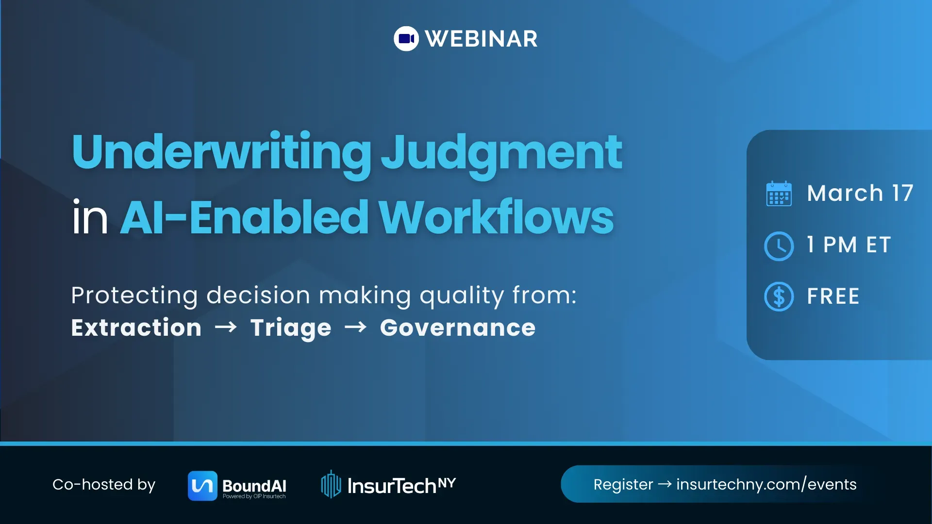 Underwriting Webinar promotional image, sponsored by Bound AI
